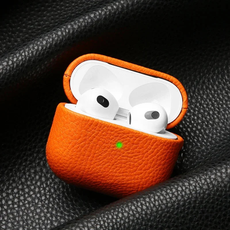 For Air Pods 4 3 2 1 Case For AirPods Pro 2 Cover PU Leather Earphone Charging Accessories Lychee Pattern Cowhide With Buckle