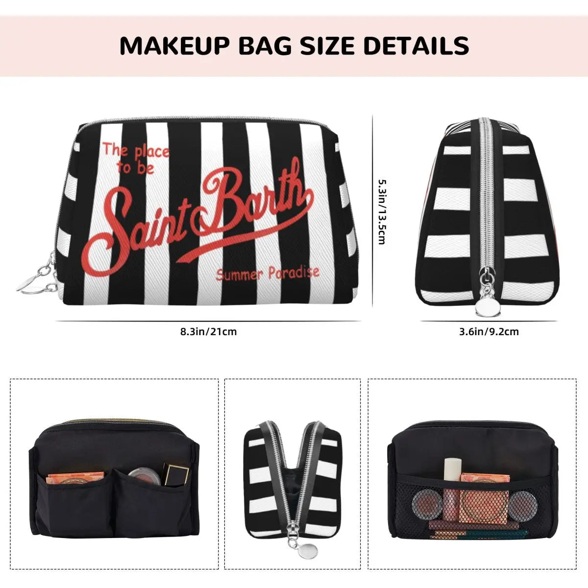 SAINT BARTH Large Makeup Bag Waterproof Pouch Travel Cosmetic Bags Summer Paradise Storage Bag for Women