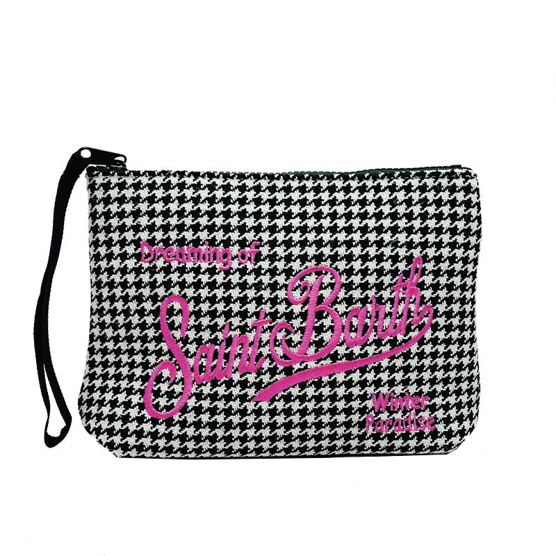 SAINT BARTH Autumn/Winter New Handbag Female Clutch Bag Vertical Pattern Pink Canvas Diving Handbag