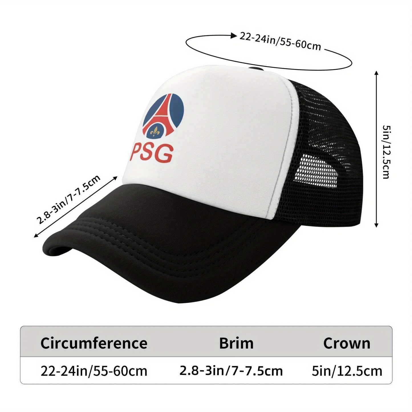 Paris Saint Germain PSG Mesh Baseball Cap | Unisex Breathable Polyester Trucker Hat | Adjustable, Sun-Protective | Multi-Color w