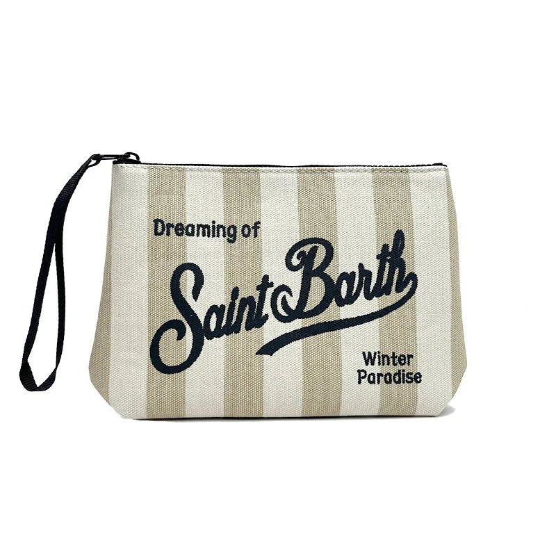 SAINT BARTH Autumn/Winter New Handbag Female Clutch Bag Vertical Pattern Pink Canvas Diving Handbag