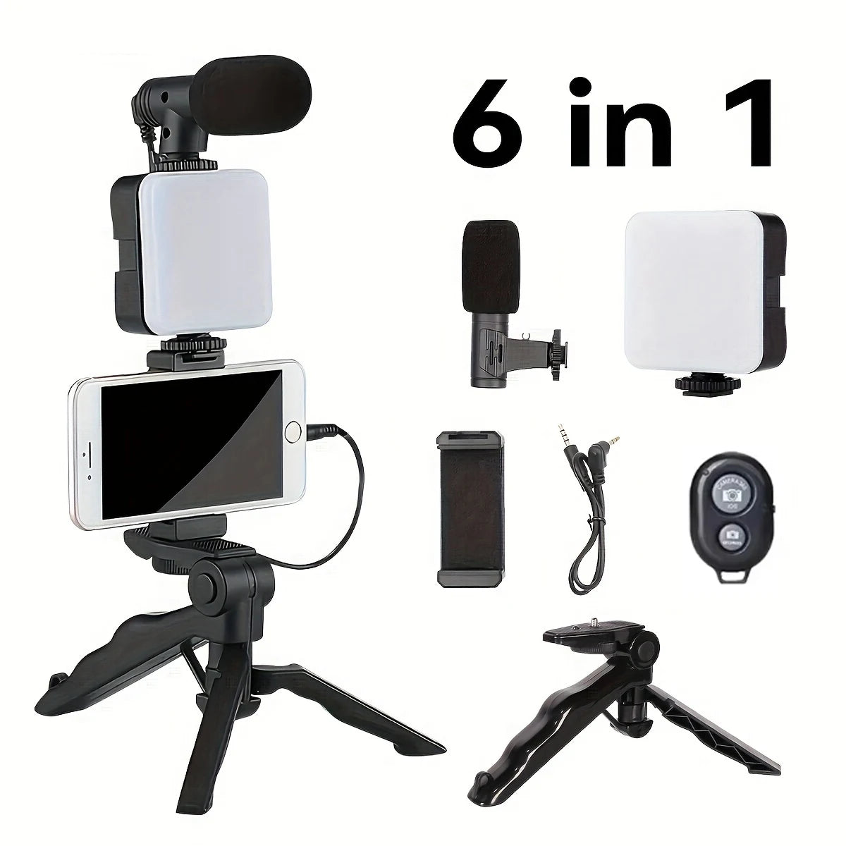 Portable Phone Stand Phone Tripod with LED Fill Light Microphone for Live Streaming Outdoor Portable for Streamer Live Tool