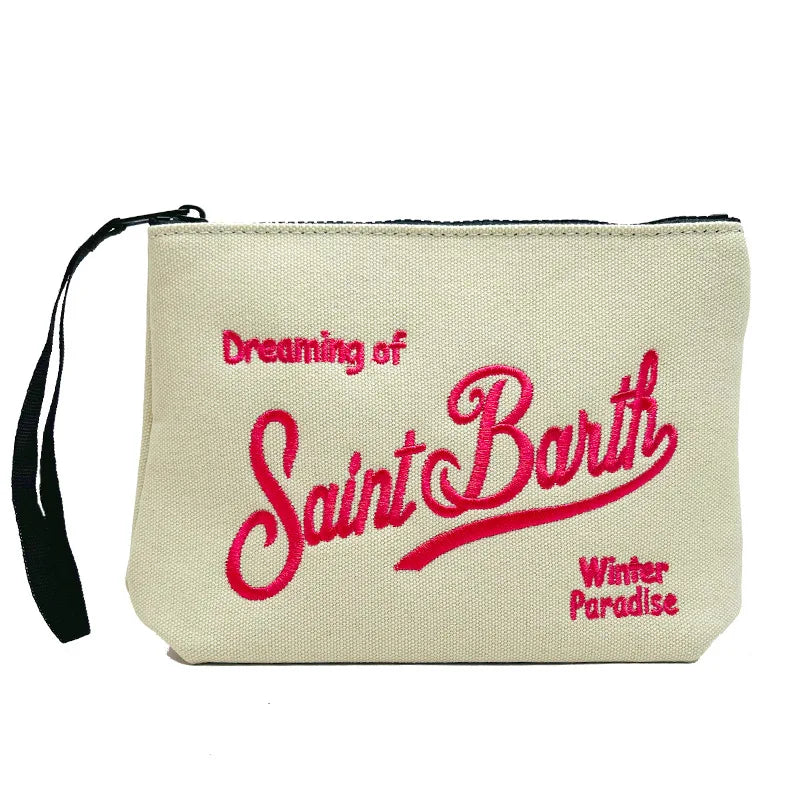 SAINT BARTH Autumn/Winter New Handbag Female Clutch Bag Vertical Pattern Pink Canvas Diving Handbag