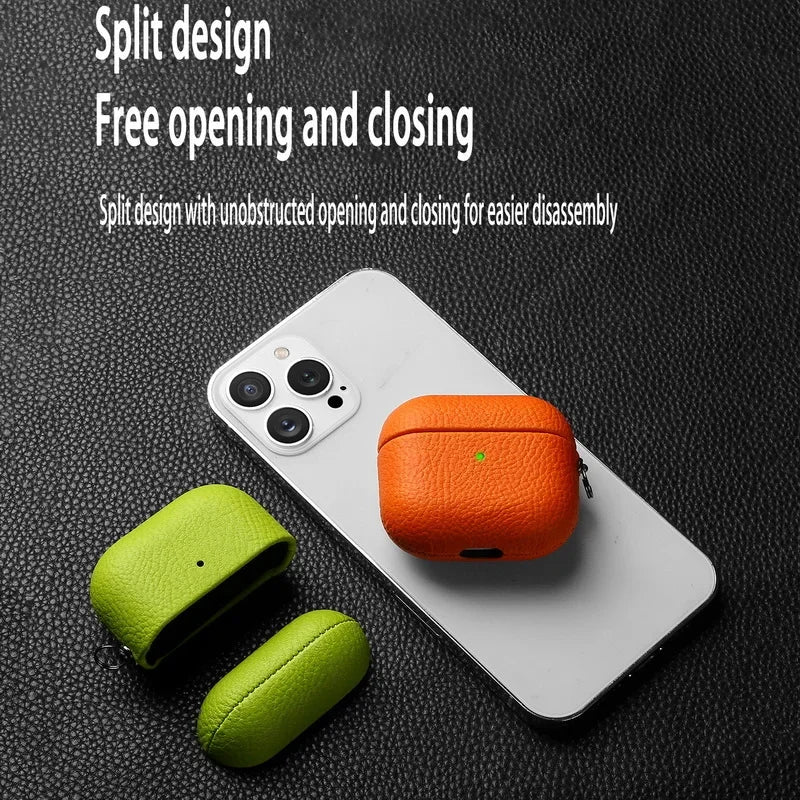 For Air Pods 4 3 2 1 Case For AirPods Pro 2 Cover PU Leather Earphone Charging Accessories Lychee Pattern Cowhide With Buckle
