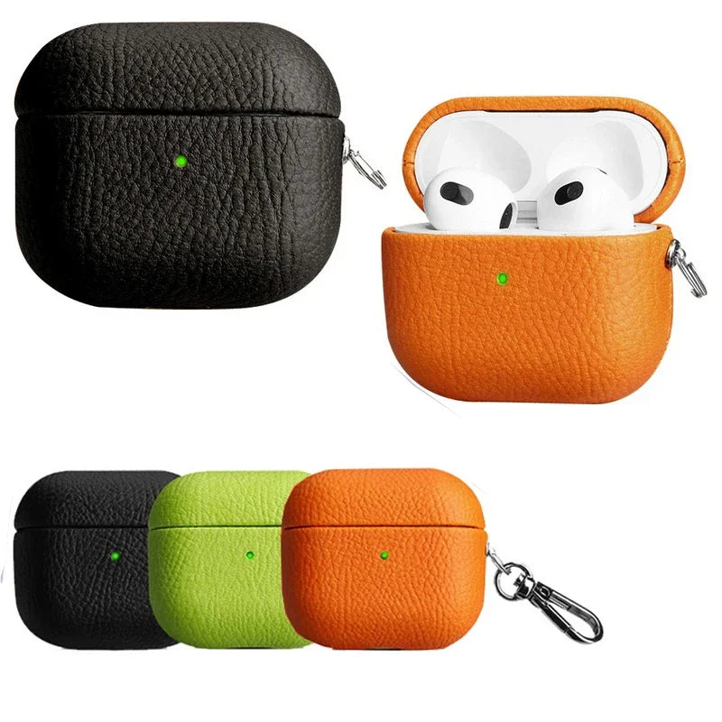For Air Pods 4 3 2 1 Case For AirPods Pro 2 Cover PU Leather Earphone Charging Accessories Lychee Pattern Cowhide With Buckle