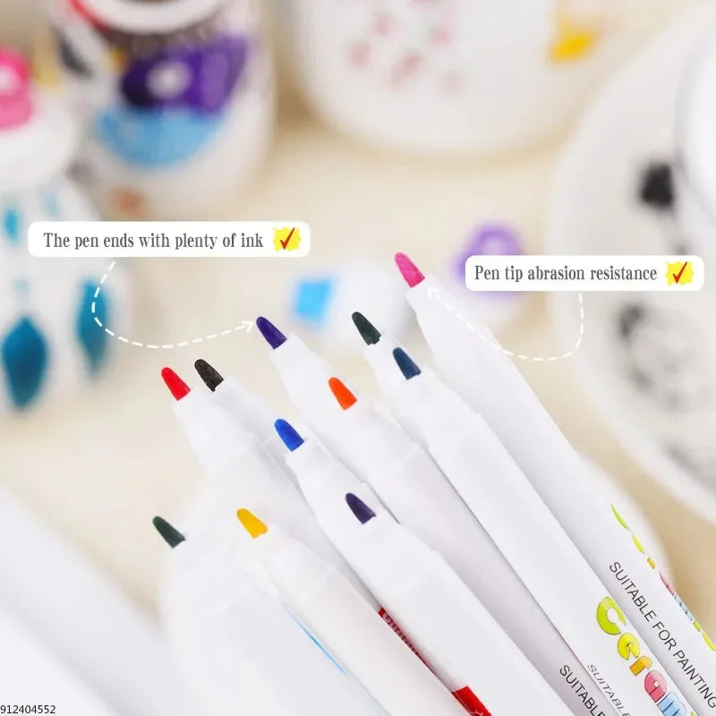 12 Colors Ceramic Paint Marker Pens Acrylic Paint Pens for DIY Ceramic Painting, Wood, Rock Paint Glass Drawing Non-Toxic