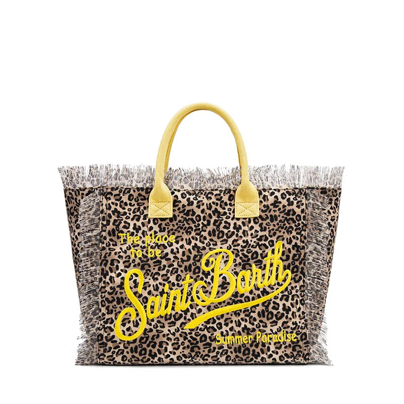 Saint Barth European and American new fashion tassel embroidery white large capacity black beach tote bag handbag