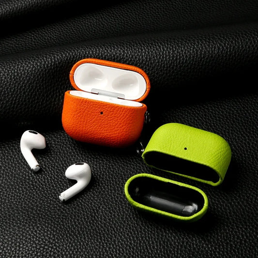 For Air Pods 4 3 2 1 Case For AirPods Pro 2 Cover PU Leather Earphone Charging Accessories Lychee Pattern Cowhide With Buckle