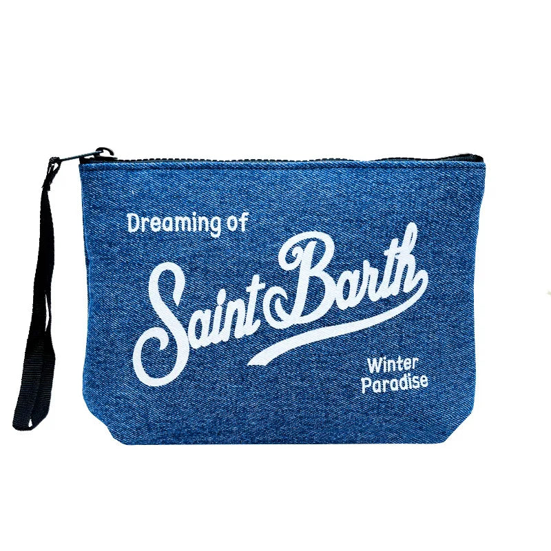 SAINT BARTH Autumn/Winter New Handbag Female Clutch Bag Vertical Pattern Pink Canvas Diving Handbag