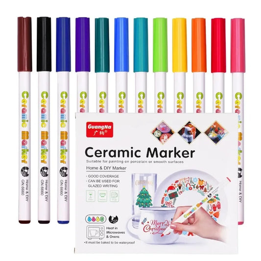 12 Colors Ceramic Paint Marker Pens Acrylic Paint Pens for DIY Ceramic Painting, Wood, Rock Paint Glass Drawing Non-Toxic