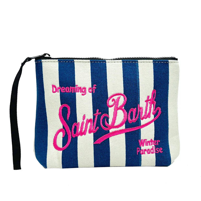 SAINT BARTH Autumn/Winter New Handbag Female Clutch Bag Vertical Pattern Pink Canvas Diving Handbag