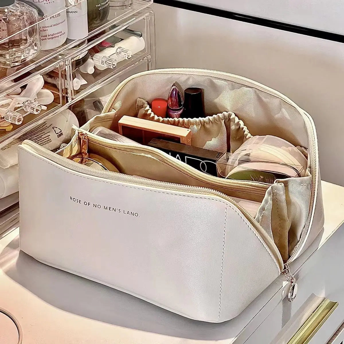Leather Large-Capacity Travel Cosmetic Bag Portable Makeup Pouch Women Waterproof Bathroom Washbag Multifunction Toiletry Kit