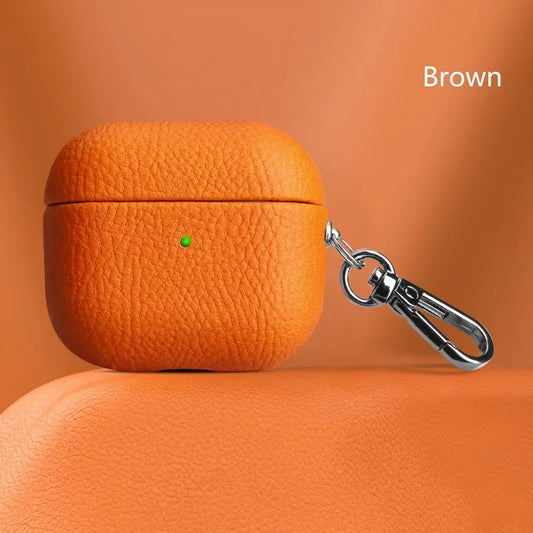For Air Pods 4 3 2 1 Case For AirPods Pro 2 Cover PU Leather Earphone Charging Accessories Lychee Pattern Cowhide With Buckle