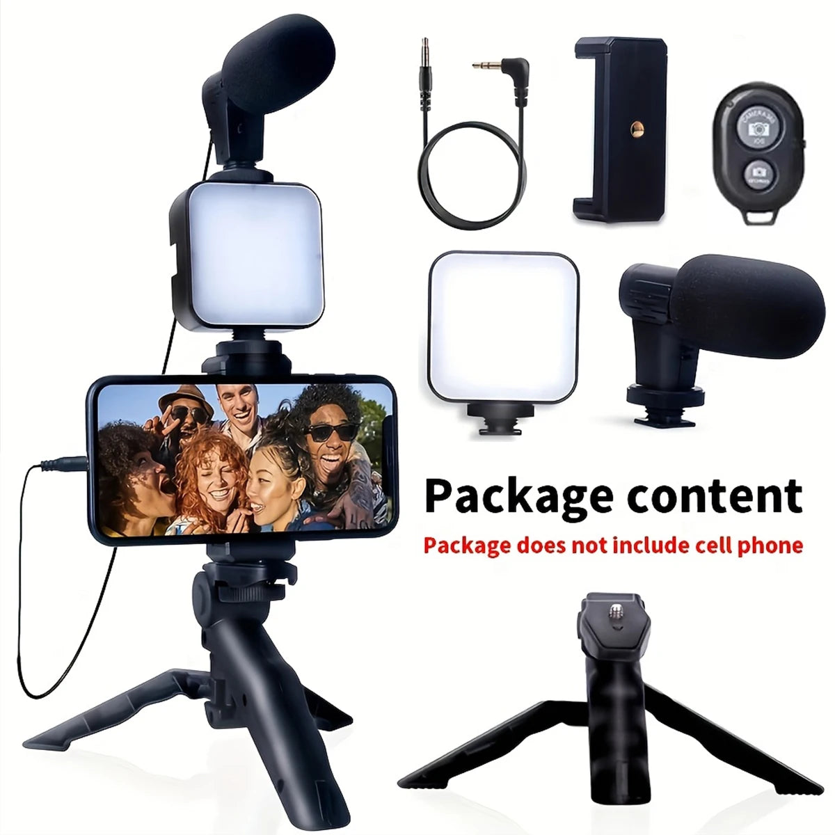 Portable Phone Stand Phone Tripod with LED Fill Light Microphone for Live Streaming Outdoor Portable for Streamer Live Tool