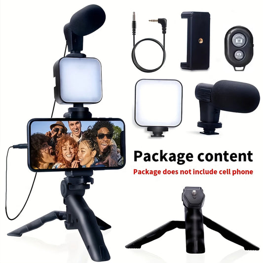 Portable Phone Stand Phone Tripod with LED Fill Light Microphone for Live Streaming Outdoor Portable for Streamer Live Tool