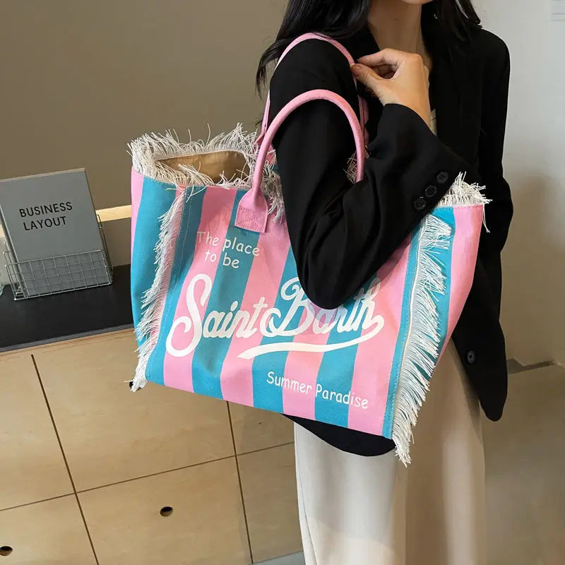 Mc2 Saint Barth Color-blocking Large-capacity Tote Bag New Fashionable and Casual Single-shoulder Bag for Women