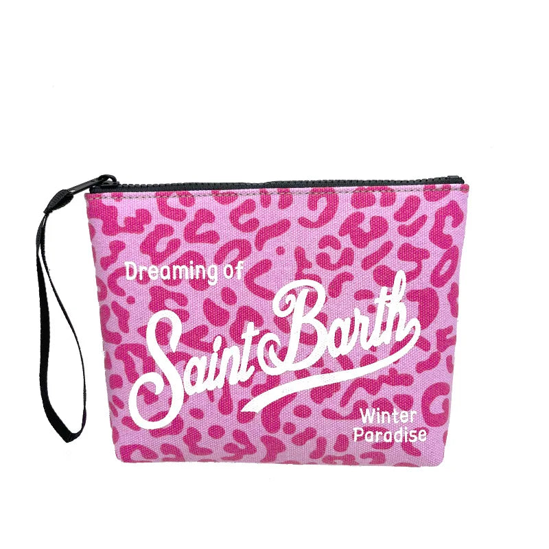 SAINT BARTH Autumn/Winter New Handbag Female Clutch Bag Vertical Pattern Pink Canvas Diving Handbag